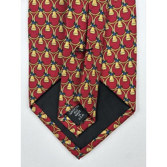 Jos A Bank Silk Holiday Red Gold Bell All Over Christmas Men’s Tie Made In USA - Picture 8 of 8